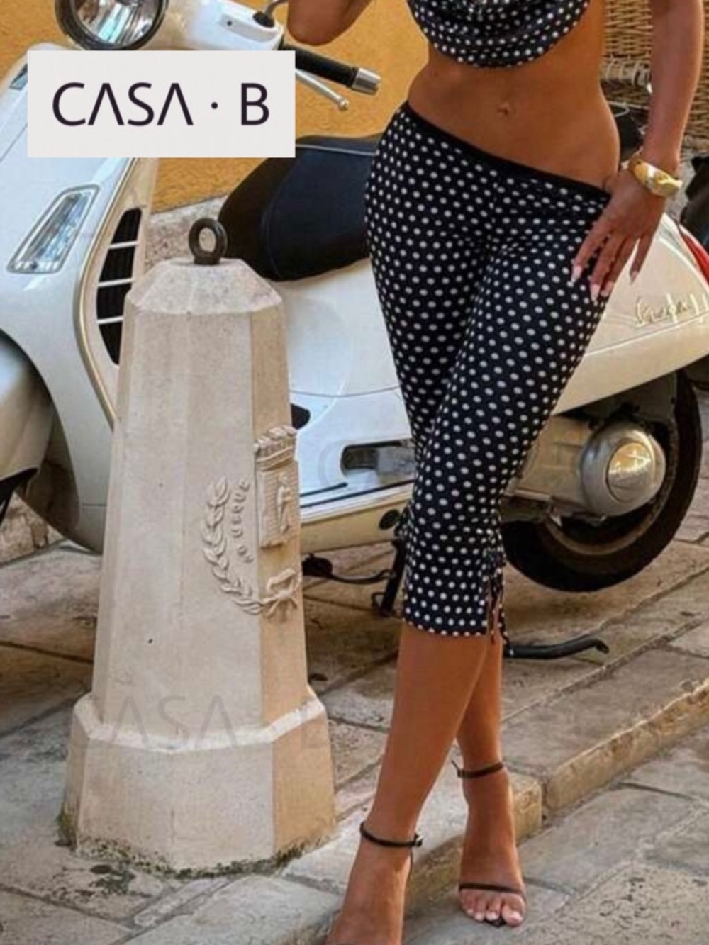 CASA B| Riviera Muse Polka Dot Vintage-Inspired Cropped Capris Pants SET